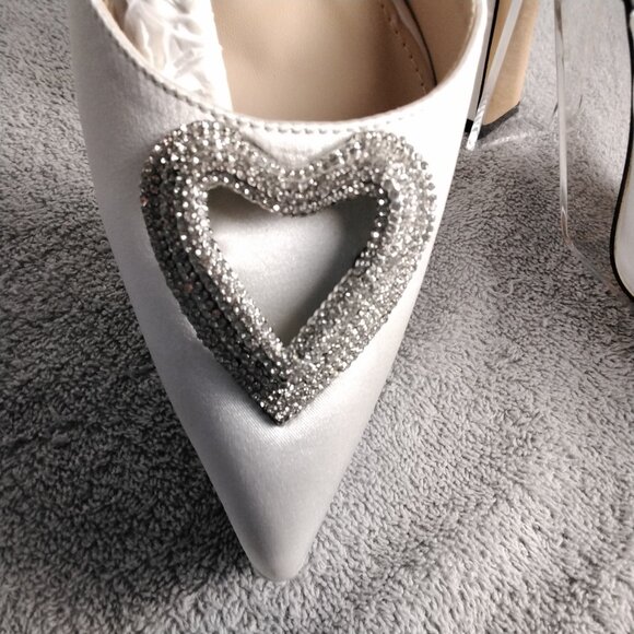 💎 Coutgo Pearl White Rhinestone Heart Heels Size 9 Ankle Strap Dress Pumps - Picture 7 of 9